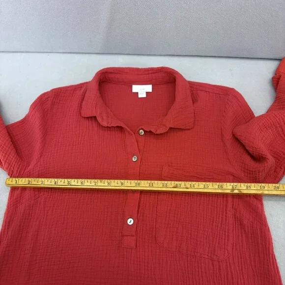 J. Jill Cotton-Gauze Shirtdress in Persimmon Red Orange SZ Small Beachy, Coastal - Picture 11 of 15